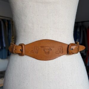 Vintage Leather Double Buckle Western Belt Hand Tooled